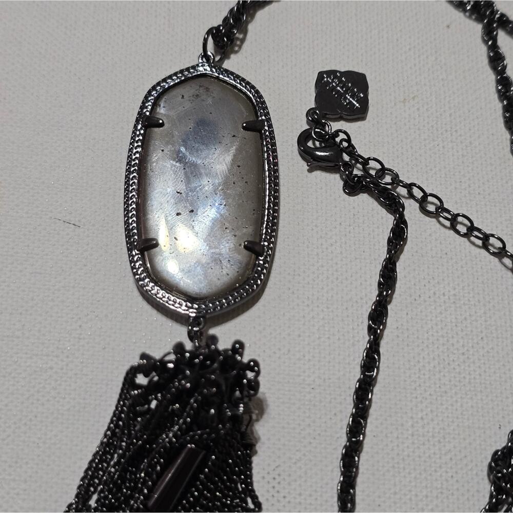 Kendra Scott Rose Gunmetal and Mirror Rock Rayne‎ long Tassel Necklace - Picture 2 of 9